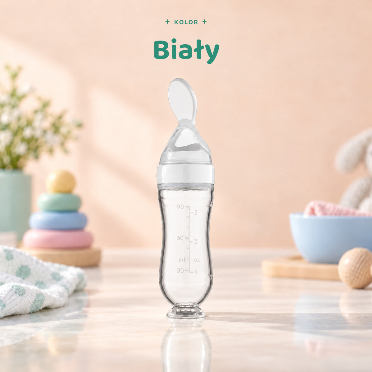 Spoonero butelka z łyżeczką, kolor biały