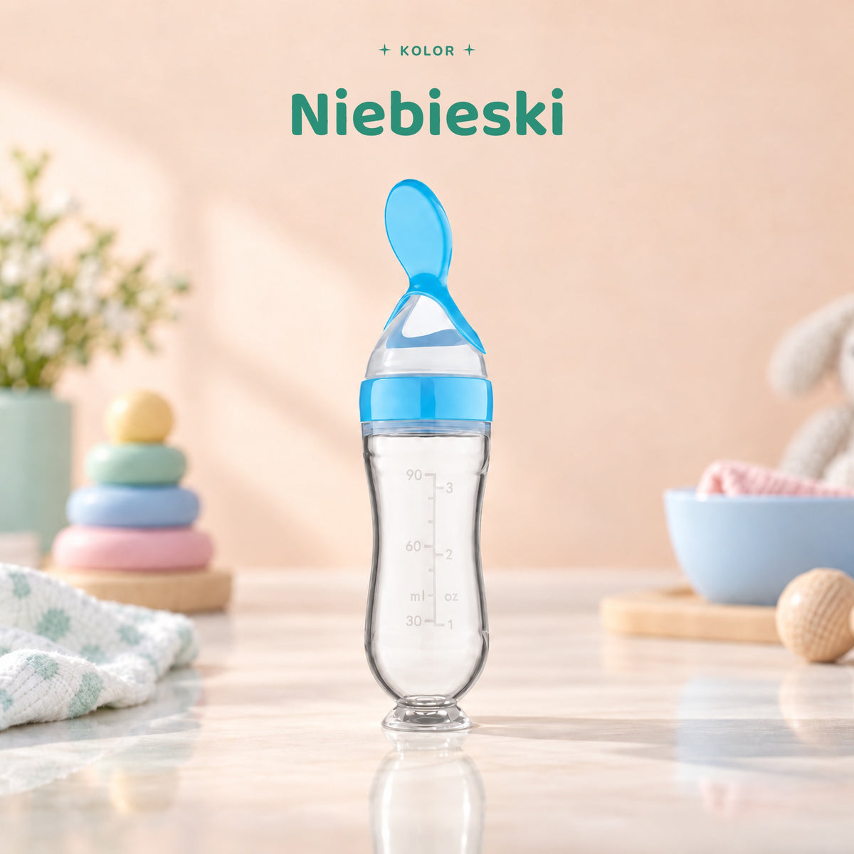 Spoonero butelka z łyżeczką, kolor niebieski